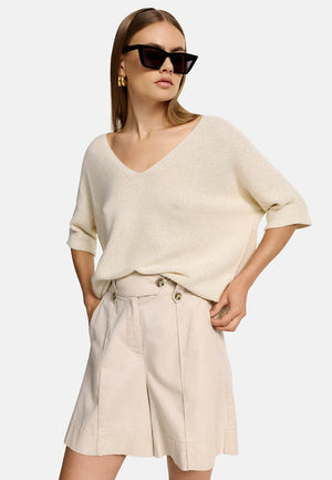 Pullover Dropshoulder in hochwertiger Baumwolle-Made in Italy | Creme