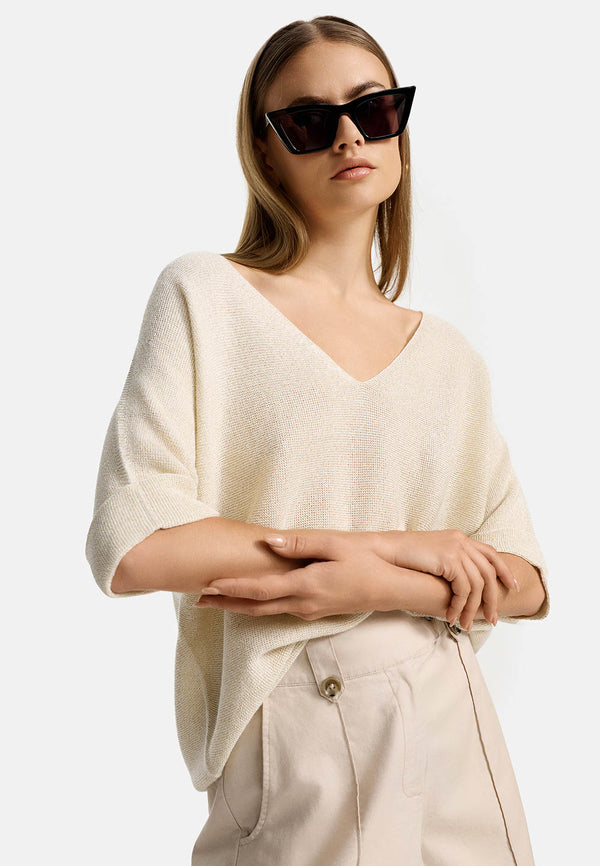 Pullover Dropshoulder in hochwertiger Baumwolle-Made in Italy | Creme