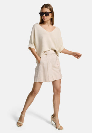 Pullover Dropshoulder in hochwertiger Baumwolle-Made in Italy | Creme