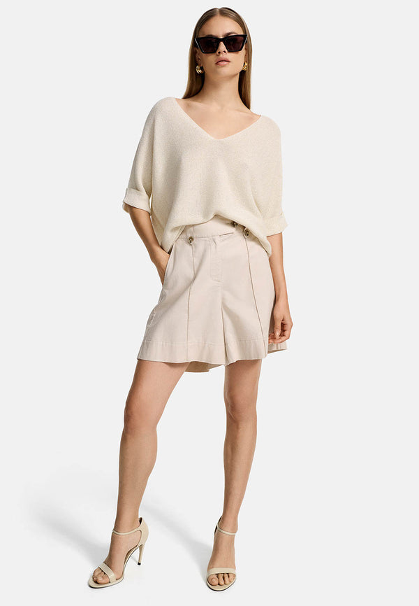 Pullover Dropshoulder in hochwertiger Baumwolle-Made in Italy | Creme