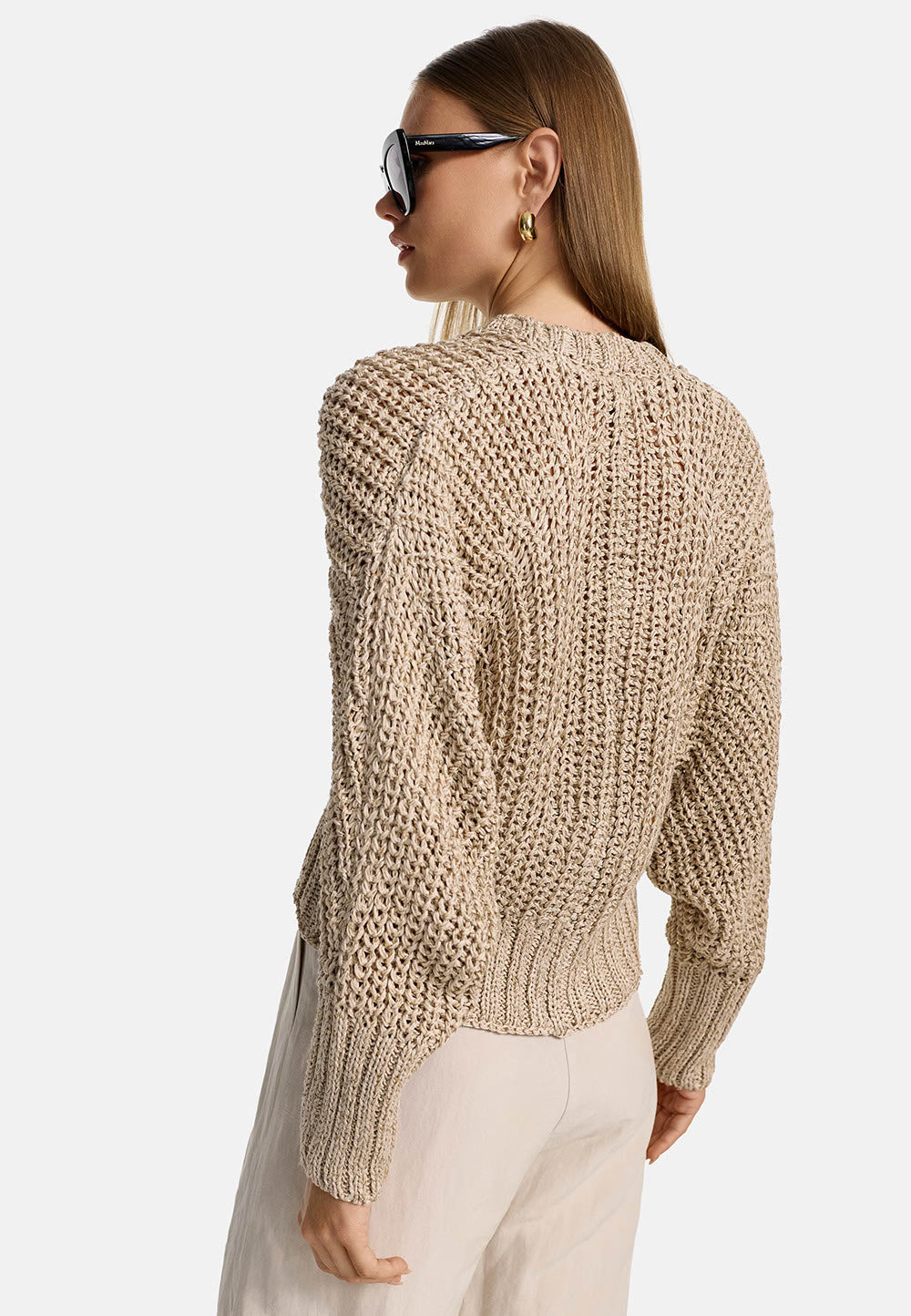Strickcardigan V-Neck in Mischgarn mit Pailetten | Creme