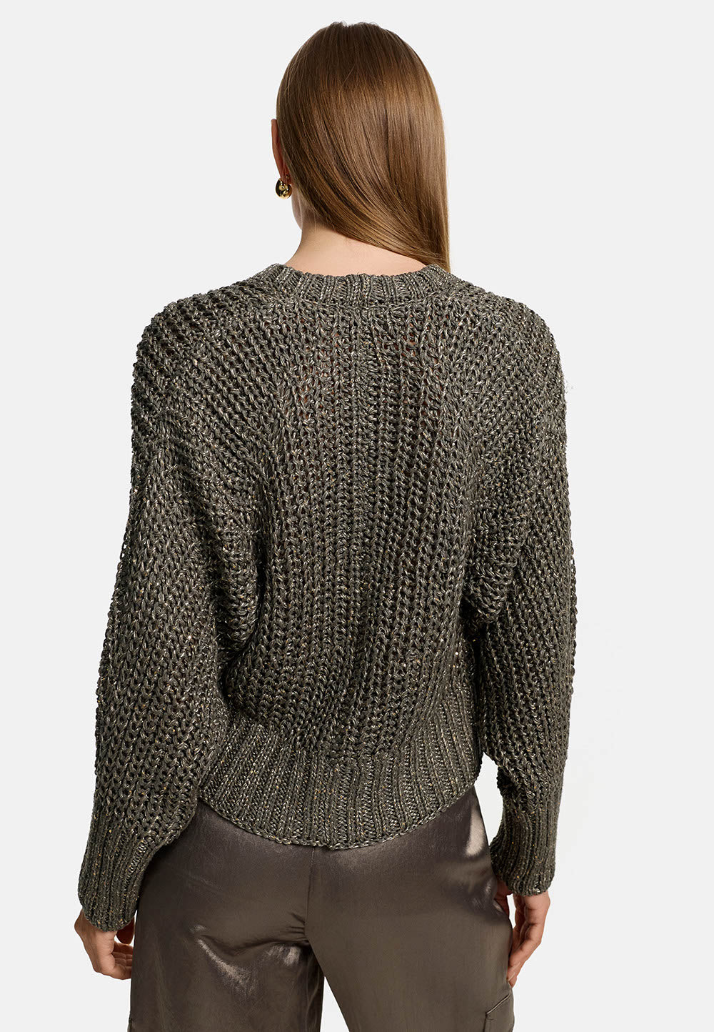 Strickcardigan V-Neck in Mischgarn mit Pailetten | Olive