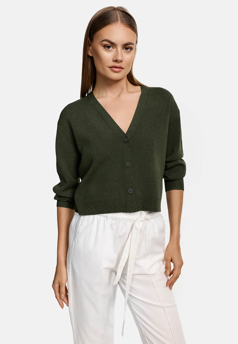 Strickcardigan in Ecovero-Poly Mix | Olive