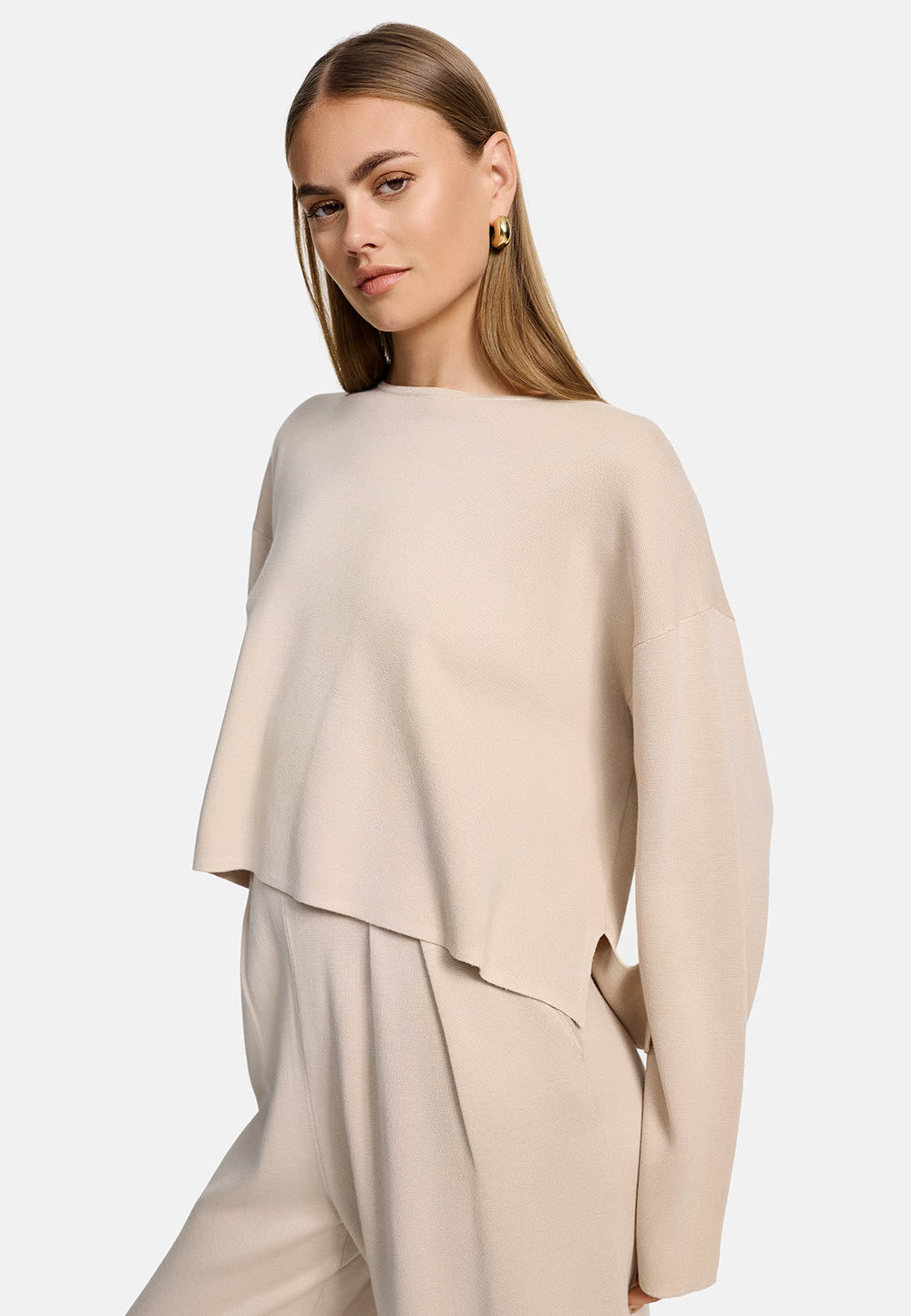 Strickpullover Langarm in Viscose Baumwoll Mix | Creme
