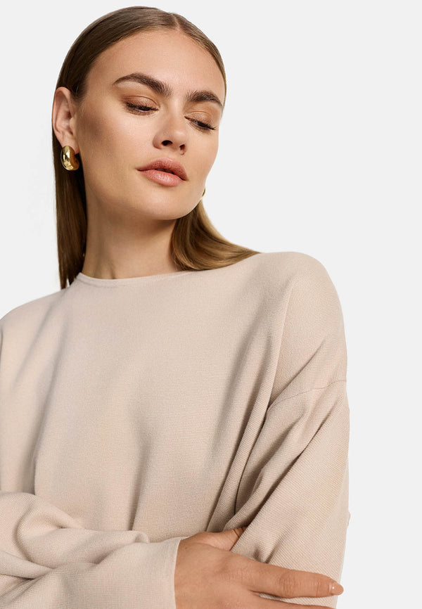 Strickpullover Langarm in Viscose Baumwoll Mix | Creme