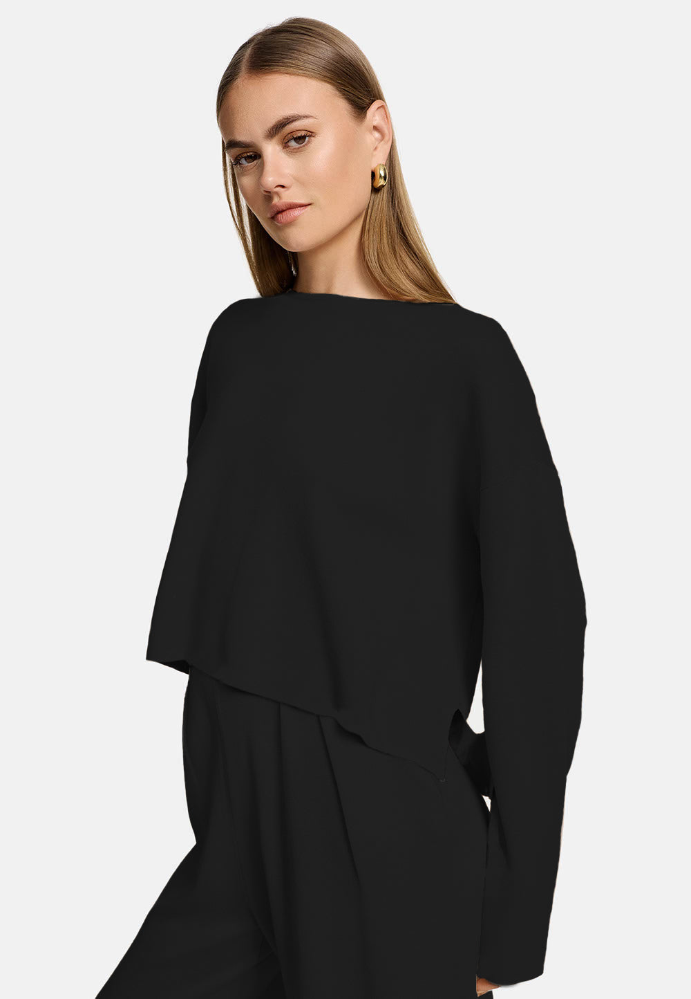 Strickpullover Langarm in Viscose Baumwoll Mix | Black