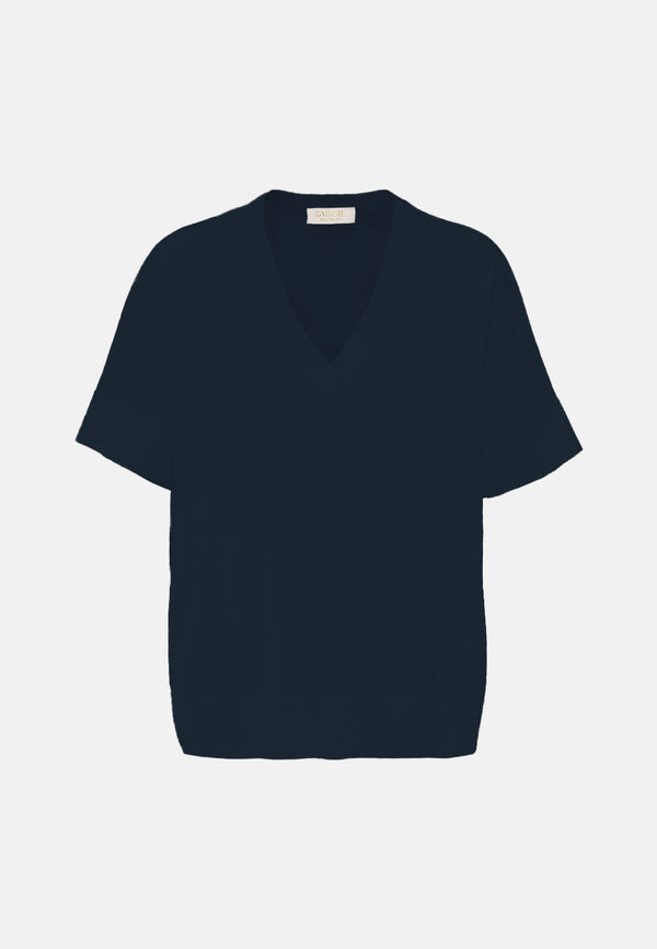 Knitted shirt 1/2 sleeve in technical viscose extra fine | Navy