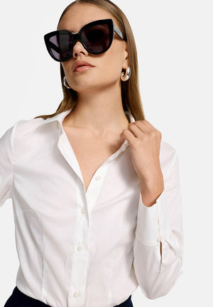 Body Fit Long Sleeve Blouse | White
