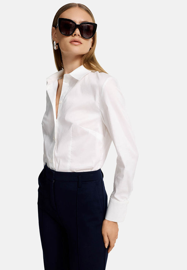 Body Fit Long Sleeve Blouse | White