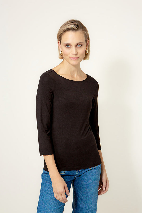 Shirt 3/4 Arm in Deluxe Viscose Jersey | Black