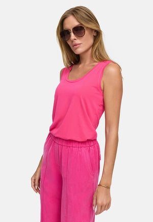 Round neck top in deluxe viscose jersey | Pink