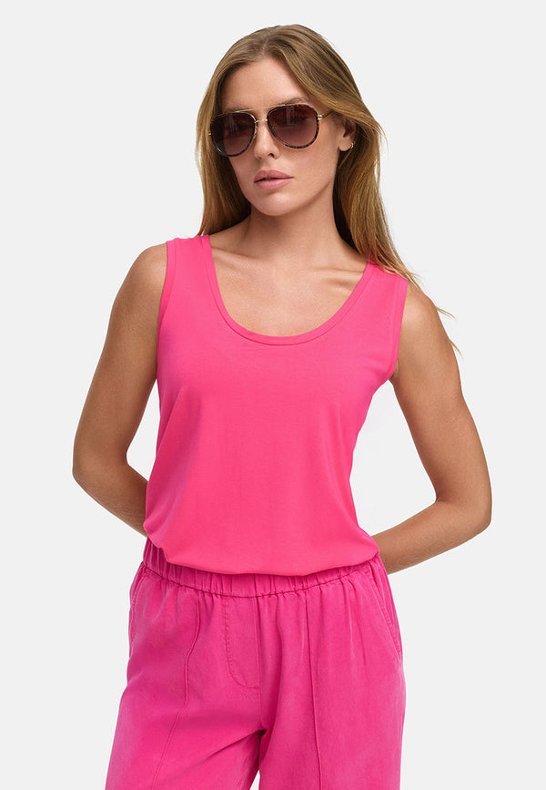 Round neck top in deluxe viscose jersey | Pink