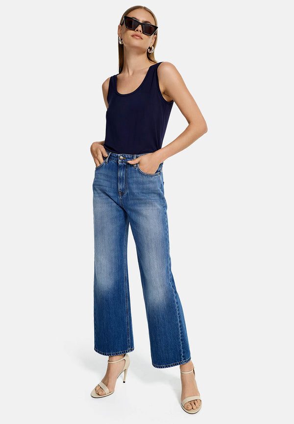 Round neck top in deluxe viscose jersey | Navy