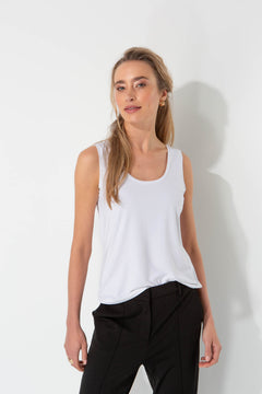 Round neck top in deluxe viscose jersey | White
