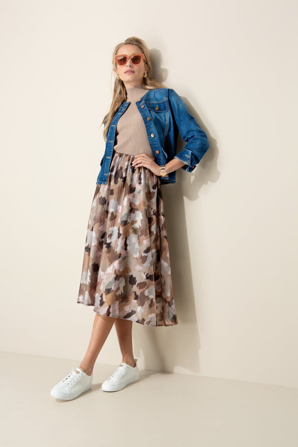 Rock in Lyocell-Crepe mit Print