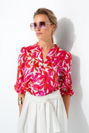 Bluse in Cotton Voile mit Print | Pink Leaves