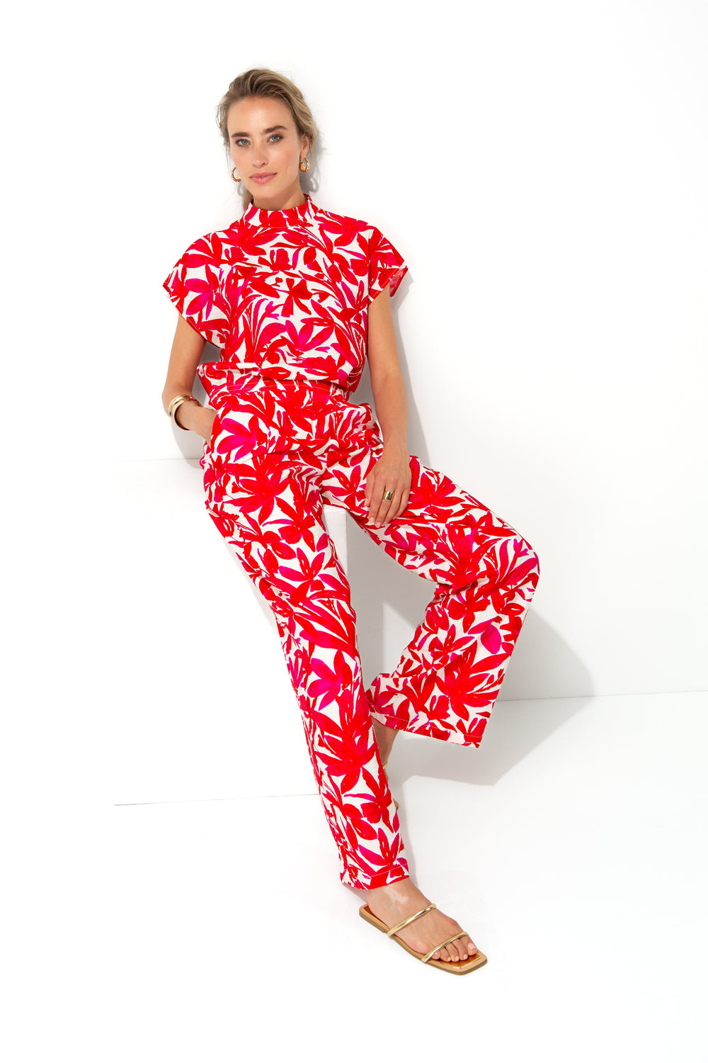 Bluse mit Print | Pink Leaves