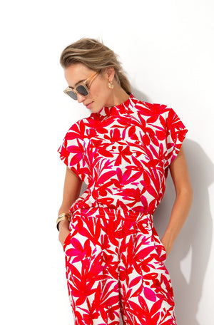 Bluse mit Print | Pink Leaves