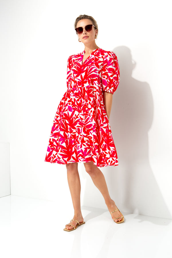 Viscose dress with print | Pink Leaves