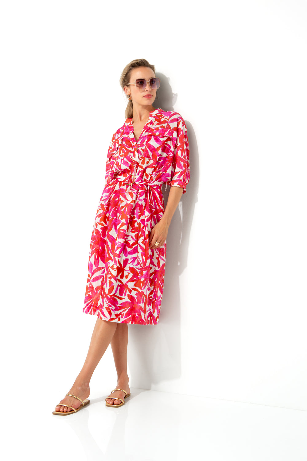 Kleid in Cotton Voile | Pink Leaves