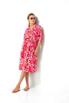Kleid in Cotton Voile | Pink Leaves