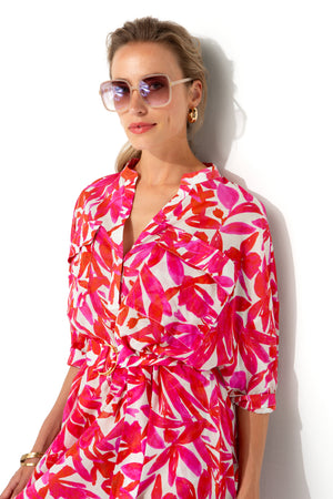 Kleid in Cotton Voile | Pink Leaves